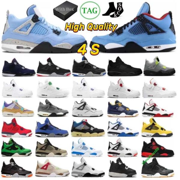 

box with mens 4 basketball shoes 4s cool grey black cat military black red thunder university blue sail stage haze bred patent trainers spor