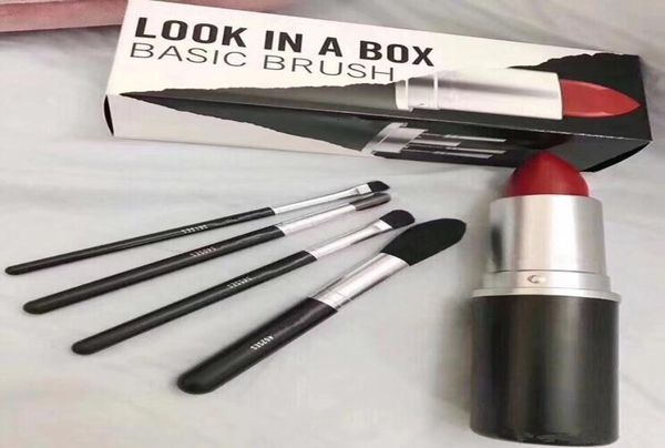 

2018 m makeup look in a box basic brush makeup brush with big lipstick shape holder 4pcs makeup brushes set7506685