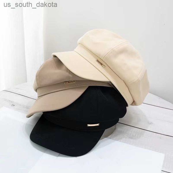 

fashionable new sunscreen travel women's thin octagonal hat 2023 spring and autumn vintage solid color british versatile beret l230523, Blue;gray