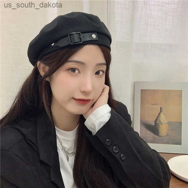 

autumn and winter women's fashion pure color beret hat retro versatile painter hat artistic elegant temperament octagonal hat l230523, Blue;gray