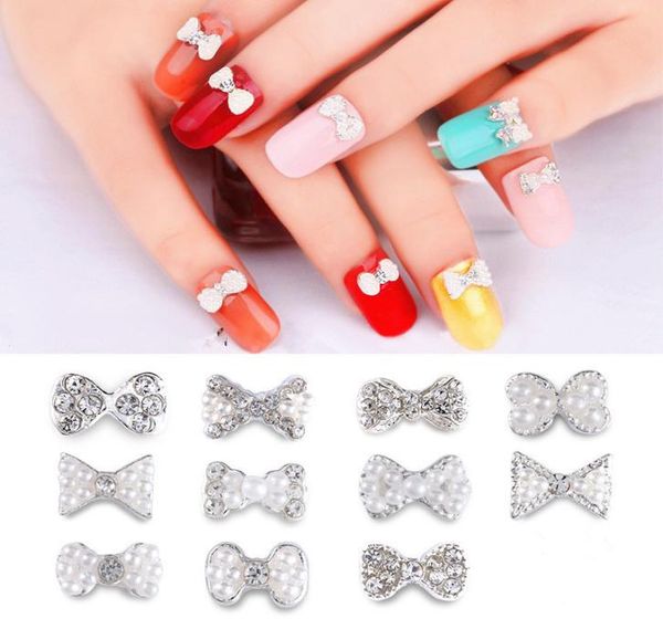 

silver bow tie nail alloy crystal ab rhinestones tiny bow glitter charm 3d nail jewelry nail art decorations f5534547836, Silver;gold