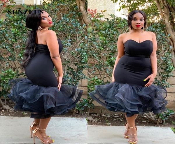 

tea length mermaid prom dress puffy organza skirt black party gowns for women sweetheart simple special occasion dress african gir6806405