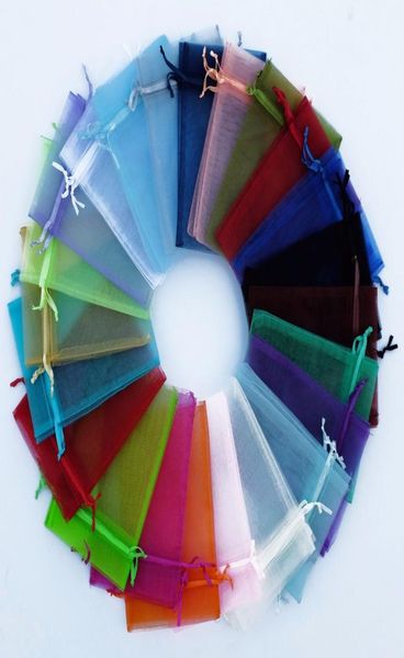 

500pcs solid multicolor organza jewelry bags luxury wedding voile drawstring jewelry packaging christmas gift pouch 9x12cm5666545, Pink;blue