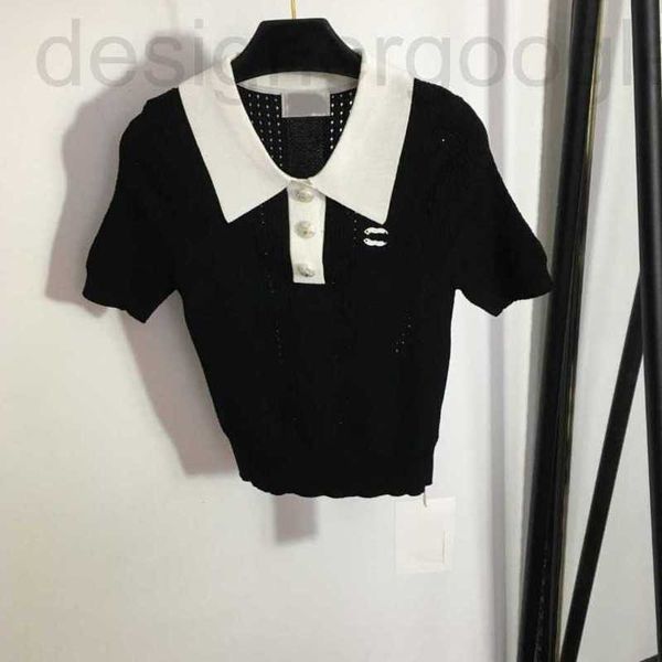 

women's knits & tees designer 23ss womens womens clothing fashion small fragrance hollowed out sweater lapel short sleeve high, White