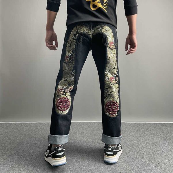 

men's jeans streetwear casual pants punk hip hop letter print baggy harajuku straight denim trousers #03, Blue