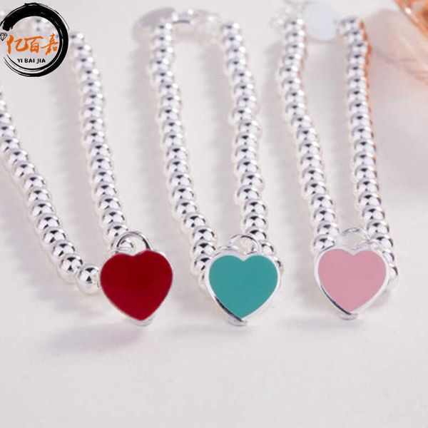 

temperament s925 plated sterling silver bracelet female enamel red love tiffay buddha beads heart, Black