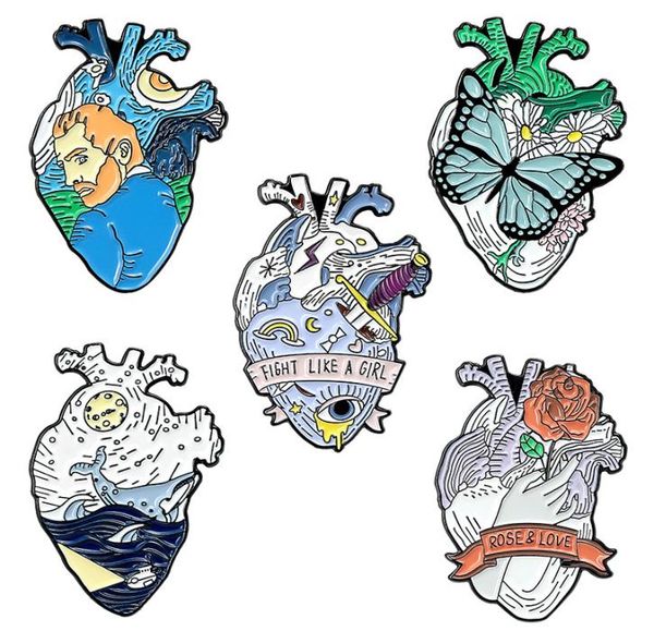 

creative heart organ theme brooches set 5pcs cartoon rose butterfly enamel paint badges for girls alloy lapel pin denim shirt punk5366419, Gray