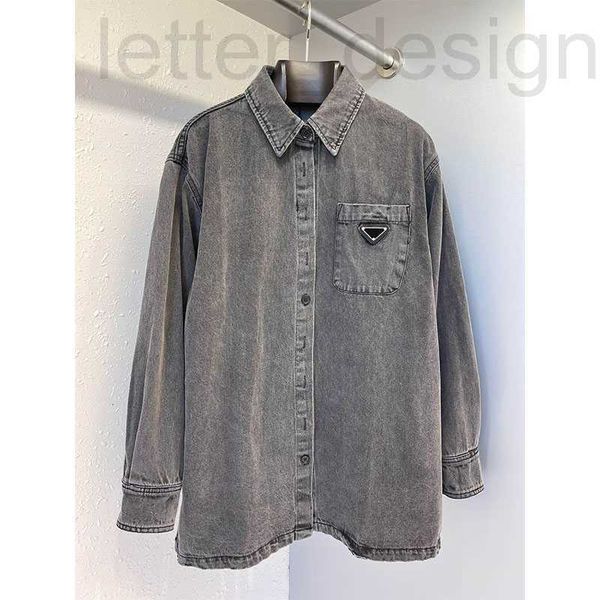 

women's blouses & shirts designer 2022 spring autumn female fashion long sleeves casual denim pocket shirt women solid grey color desig, White