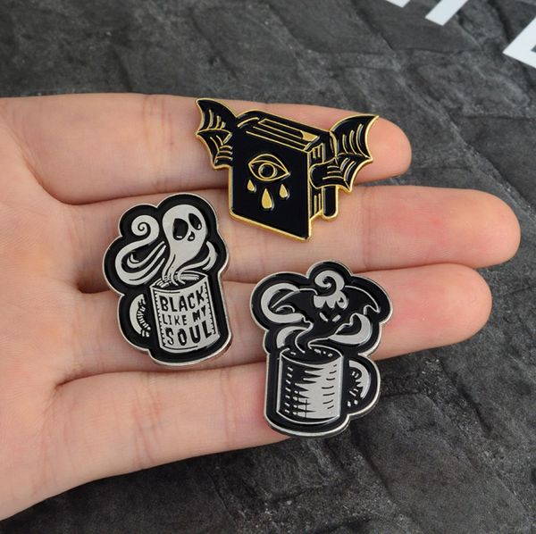 

spooky ghost in the cup magic book brooch personality creative decoration special cartoon lapel denim gold silver1361945, Gray