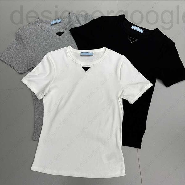 

women's t-shirt designer women t shirt designer threaded elastic slim tshirts spring summer casual short-sleeved t-shirt e545, White