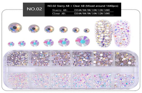 

na053 1 box multi size crystal nails decorations acrylic round colorful glitters rhinestones diy nail art accessoires 1440pcs9233624, Silver;gold