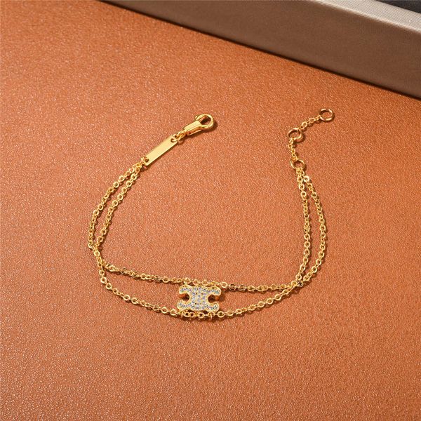 

triumphal arch series brass plated 18k true gold with diamonds fashion handicrafts simple daily matching ins style bracelet, Golden;silver