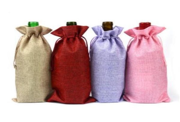 

jute wine bottle bags drawstring pouch 15cmx35cm6quotx14quot gift bag wedding and festivals decoration favor holder 12 color8476955, Pink;blue