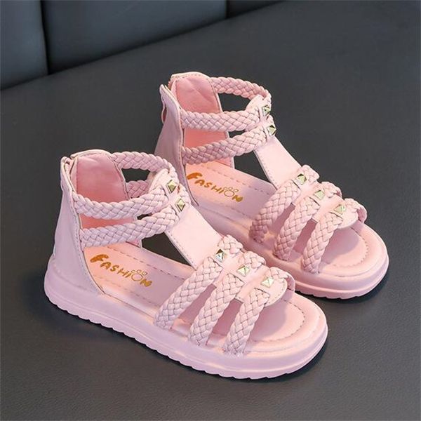 

girls' sandals summer new fashion peep toe princess shoes big boys' soft soled little girls' roman shoes, Black;red