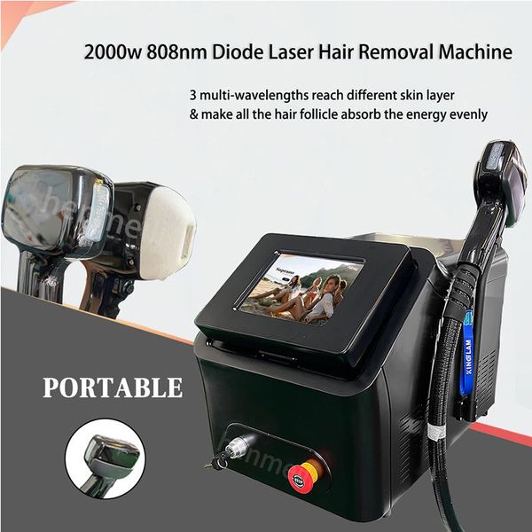 

2023 3 wavelengths 808nm diode laser hair removal machine non-invasive permanent treatment laser epilator salon beauty equipment, Black