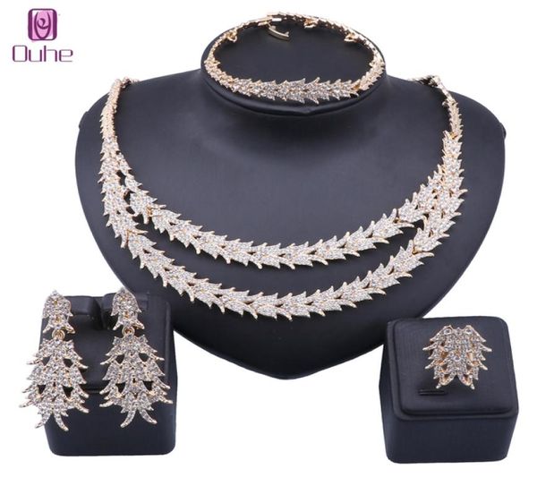 

bridal dubai gold crystal wedding necklace bracelet earring ring jewelry sets nigerian party women fashion jewelry set9757013, Slivery;golden