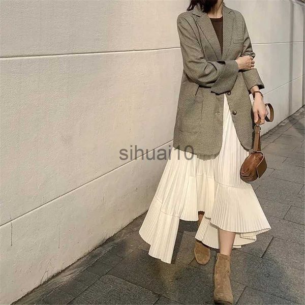 

skirts black gothic irregular pleated skirt solid color elastic high waist stitching ruffled woman skirt simple fashion 2021 autumn new j230