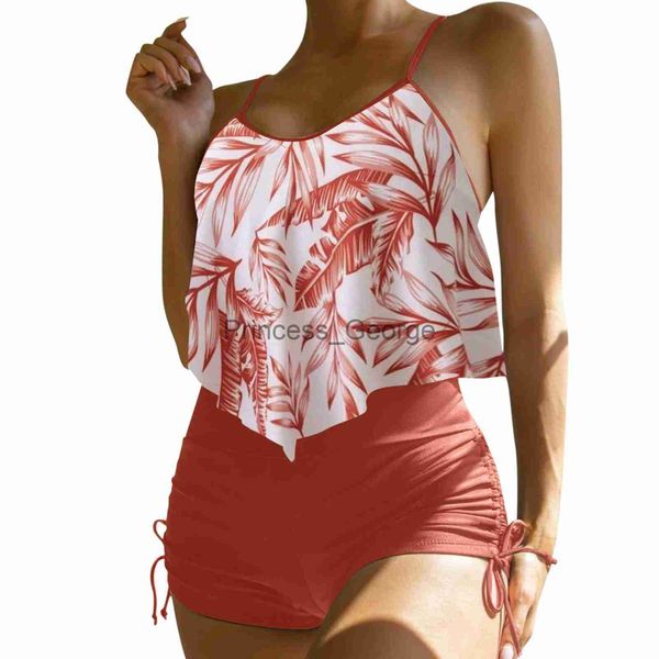 

women's plus size swimwear print reffle strap plus size bikinis sets for teens swimsuit swimwear bathing two piece swimsuit women', Black