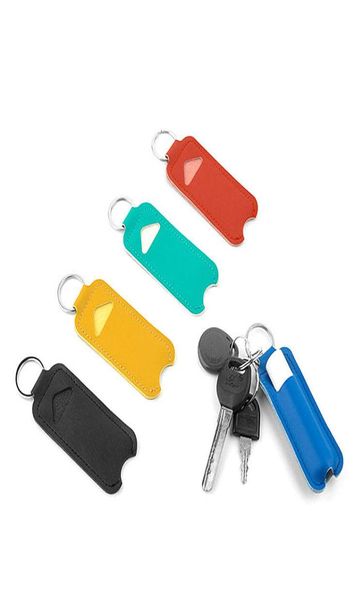 

chapstick keychain holders pu leather mini lipstick lip tubes storage organizer portable cosmetic jewelry holder bag7190137, Silver