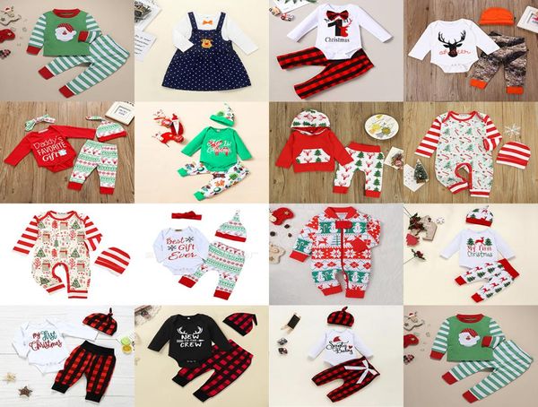 

11 styles christmas baby rompers clothing sets infants xmas outfits santa claus elk print clothes plaid pants hat set toddler boy 1707267, Blue