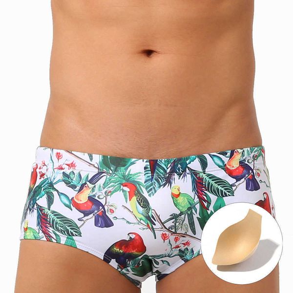 

men's swimwear 2023 fashion bird print swimwear men swimming trunks uxh push up pad swimsuit mens swim briefs men's bathing suit b