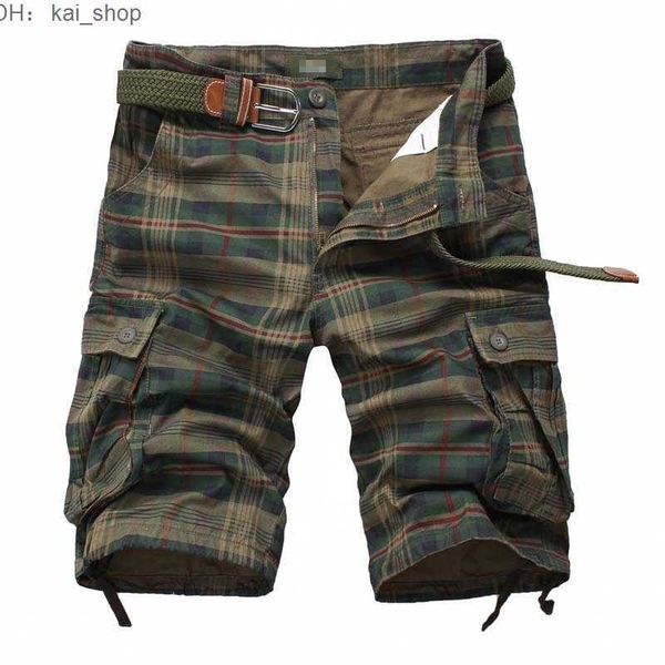 

workwear shorts, sports pants, five point multi pocket checkered1, White;black