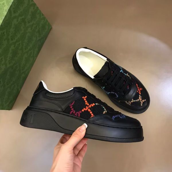 

23s/s luxury screener sneakers shoes interlocking-g men's embroidery rubber sole trainers calfskin leather party,dress platform skatebo, Black