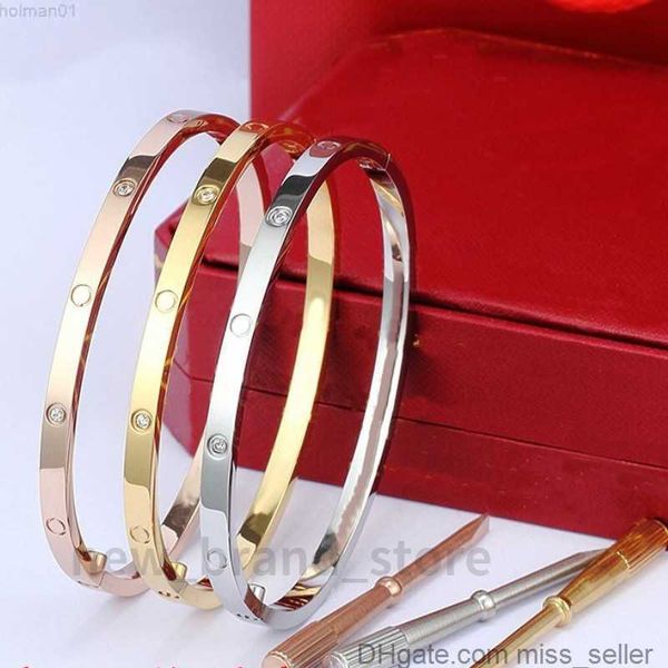 

thin 4mm gold bracelets bangles for women men titanium steel lovers bracelet with box 16-19cm bangle mens bracelets missseller, Black