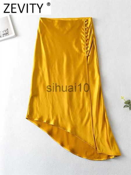 

skirts zevity women elegant french style solid side breasted shinning irregular midi skirt faldas mujer female summer vestidos qun800 j23062, Black