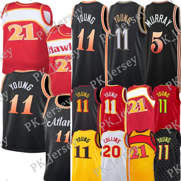 

#11 young basketball jersey trae dejounte 5 murray john 20 collins spud 4 webb vintage jerseys, Black;red