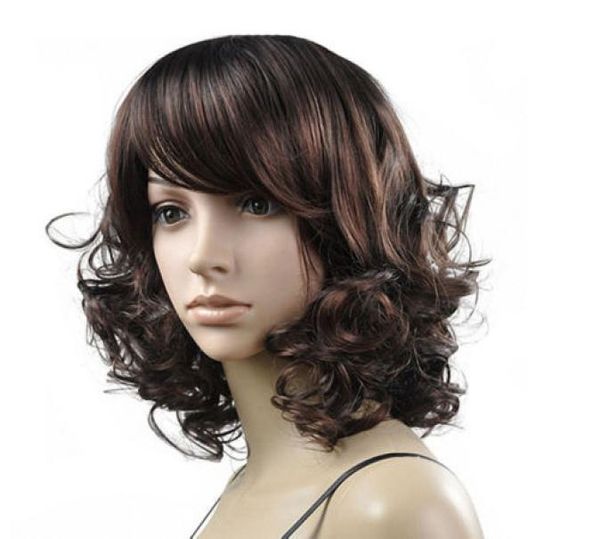 

new fashion wig short women039s brown curly natural hair full wigs cap8632611, Black;brown