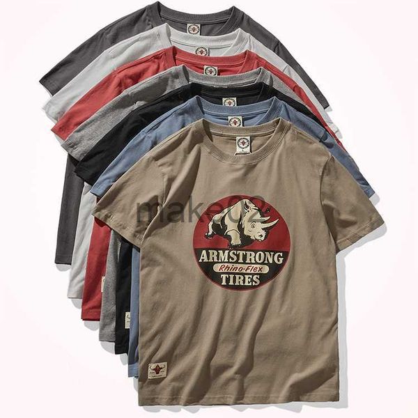 

men's t-shirts summer new american retro short sleeve oneck rhino printed tshirt men's fashion 100 cotton washed old loose youth c, White;black