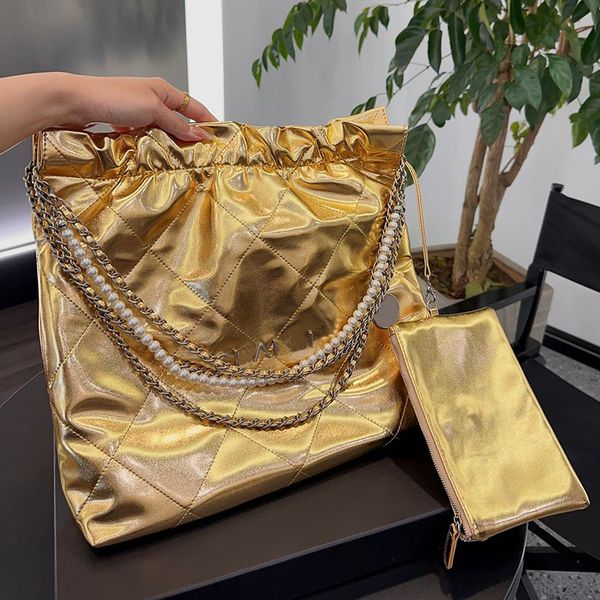 

22 bags large capacity women designer quilted tote pearl chain gold/silver letter metal hardware with coins charm litter zipper pocket fashi