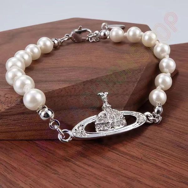 

saturn bracelet pearl beaded strand diamond tennis planet bracelets woman gold designer jewelryfashion accessories with boxs 789, Black
