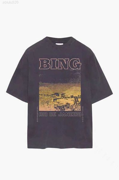 

fashion anine bing designer cotton t shirt letter city sunset print loose women short sleeved t-shirt summer tees polos, White