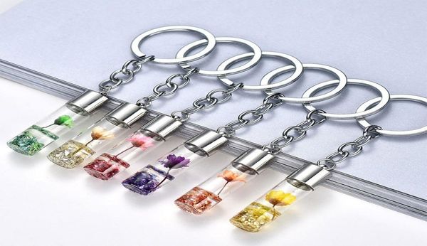

dried flower drift bottle keychain plant permanent preservation handmade resin beauty in bottle alloy chain statement key ring3130869, Slivery;golden