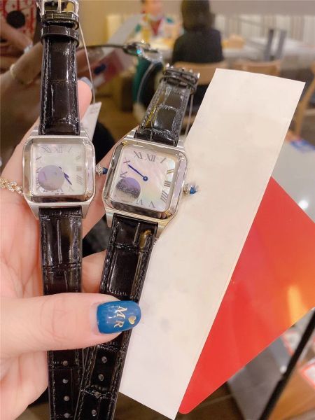 

women men lover square quartz watch 28mm 32mm leather strap waterproof watches sport business 18k gold wristwatch, Slivery;brown