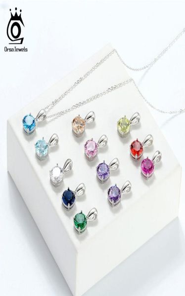 

orsa jewels 925 sterling silver women necklaces 12 color month lucky birthstone cz zircon pendant necklace for girls sn1186734157