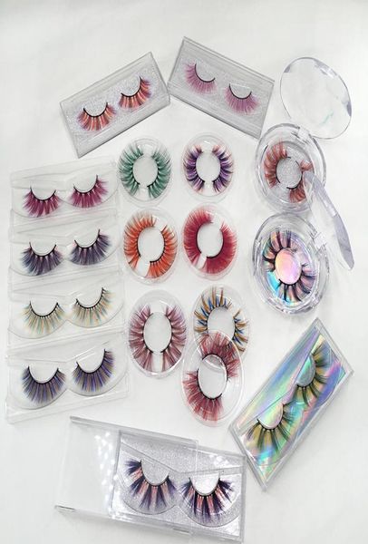 

whole colored eyelashes full strip 3d faux mink color lashes with round rectangle clear lash case5267046