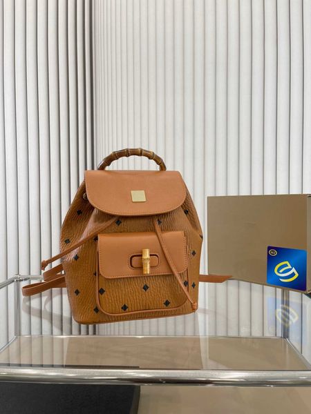 

2023 designer bag large capacity schoolbag vintage women's backpack leather bamboo travel classic student backpack brown bag