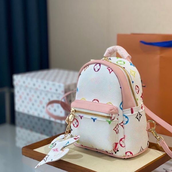 

classic designer bag luxury women fashion designer backpack mini backpack colorful printed canvas match cow leather backpack