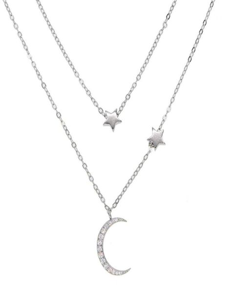 

fine 925 sterling silver factory whole 2018 christmas moon star necklace cz moon charm double layer thin chain minimal delicate st5016477