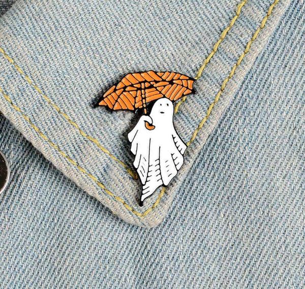 

white ghost enamel pin cute cartoon badge orange umbrella brooch denim jacket bag lapel pin jewelry gift for boys and girls9201774, Gray