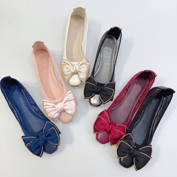 

ballet flats classic shoes women basic leather tweed cloth two color spliced bow round toe casual shoes nude womens sneaker fishermans shoe, Black