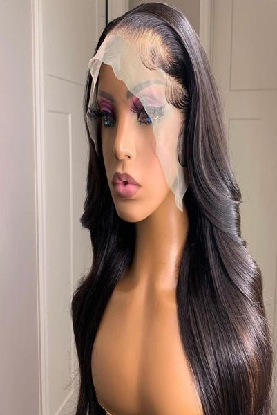 

26inch 180density natural black pre plucked brazilian natural wave soft lace front wig for women with baby hair daily wigs comfor7576413, Black;brown