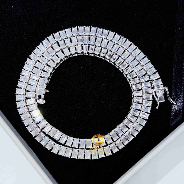 

925 silver necklace emerald cut shiny hip hop jewelry vvs moissanite tennis chain street rapper