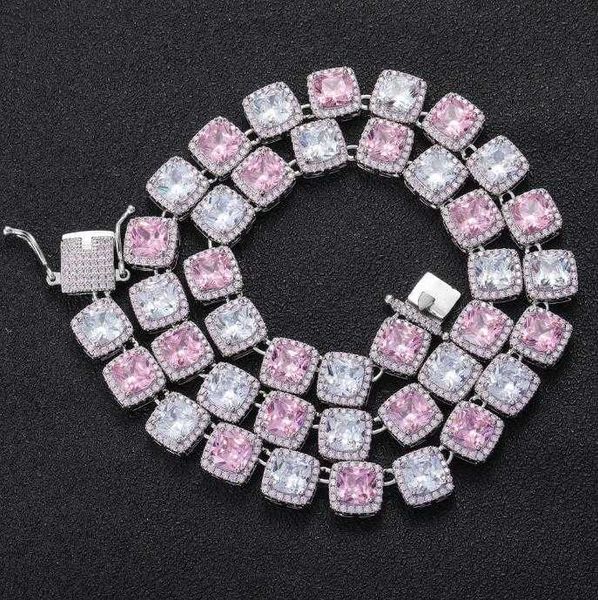 

customized length tennis chain jewelry s925 pink white 10mm cluster vvs moissnite diamond tennis necklace, Silver