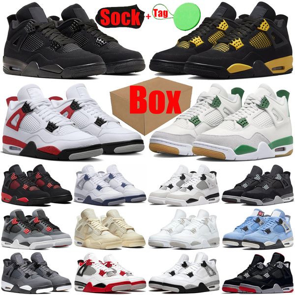 

with box jumpman 4 4s basketball shoes for men women red thunder cement pine green seafoam military black cats canvas shoe midnight navy men
