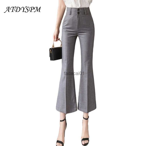 

new summer fashion women office pants ankle length high waist flare pants vintage ladies streetwear black gray casual pants l230621, Black;white