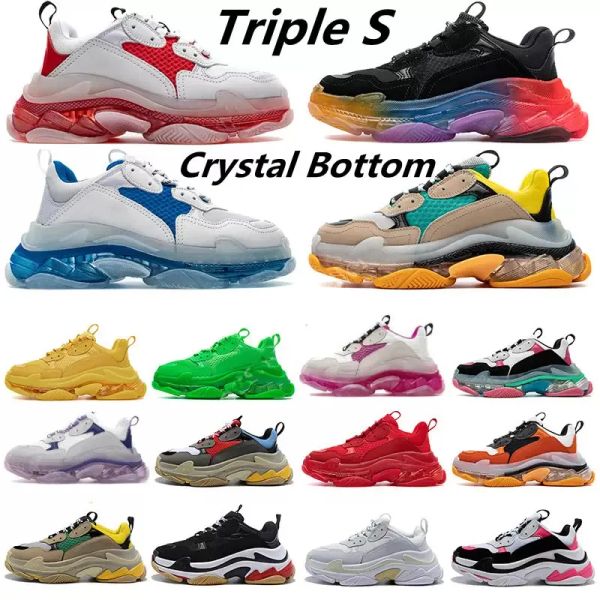 

new fashion crystal bottom 17w triples women mens casual shoes dad platform trainers sneaker designer flat sneakers size 36-45, Black